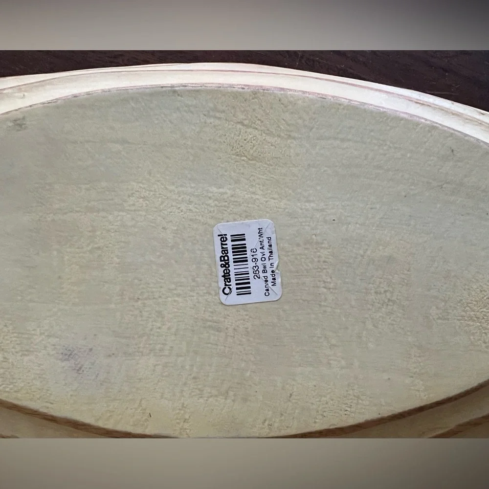 Crate & Barrel oval carved bowl in antique white